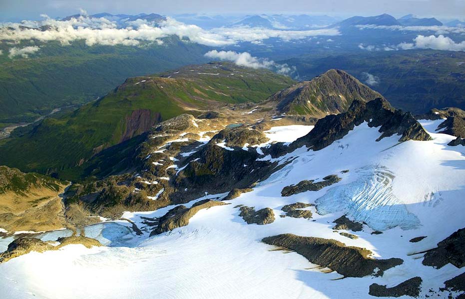 Mountain Tops and Glacier - Aerial View - Hillebrand, Steve --